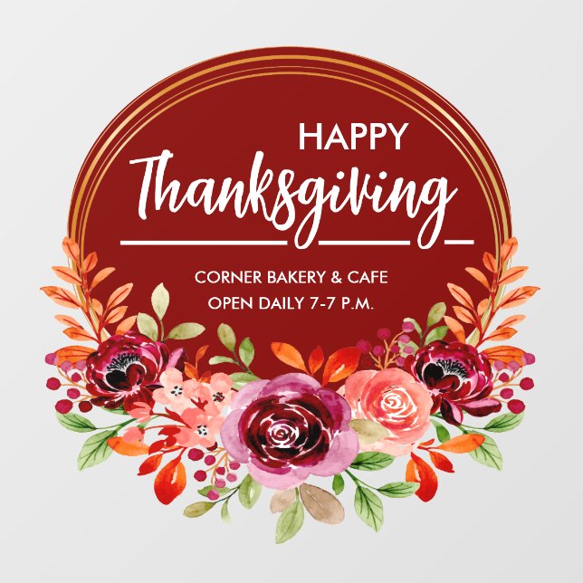 Happy Thanksgiving Floral Wreath Window Cling (Sheet)