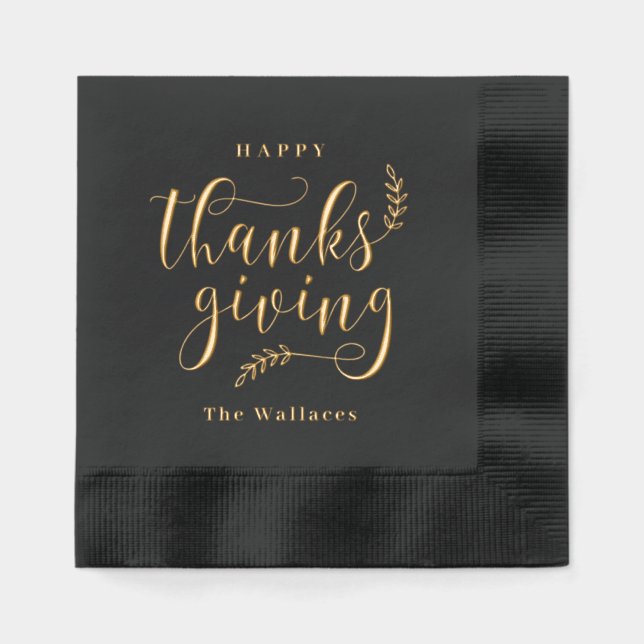 Happy Thanksgiving Foil Stamped Napkins (Front)
