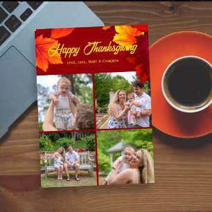 Happy Thanksgiving Four-photo Family Greeting Card
