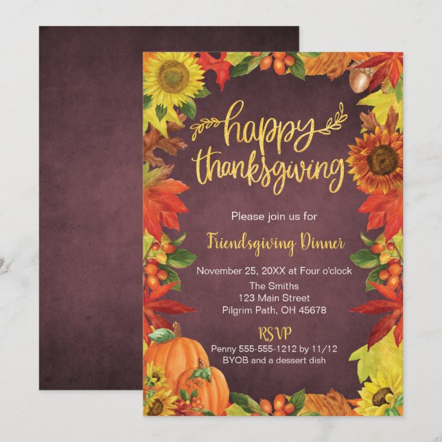 Happy Thanksgiving, Friendsgiving Dinner Invite (Front/Back)