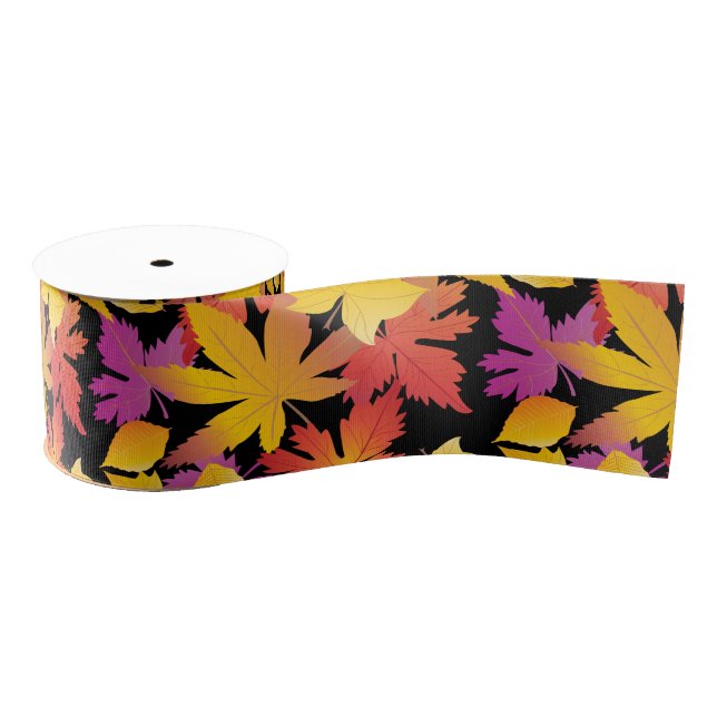 Happy Thanksgiving! Friendsgiving Fall leaves Grosgrain Ribbon (Spool)