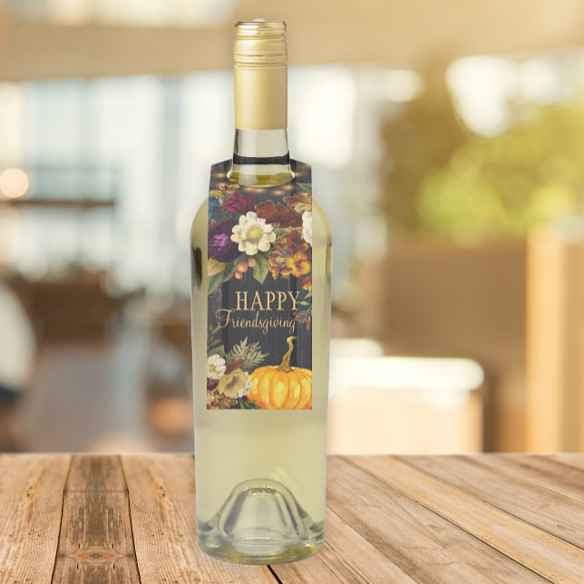 Happy Thanksgiving Friendsgiving rustic fall Bottle Tag (Creator Uploaded)
