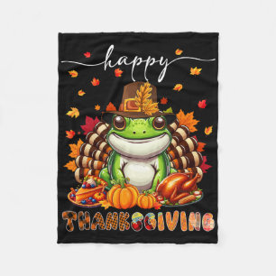 Happy Thanksgiving Frog Costume Turkey Fall Leaves Fleece Blanket