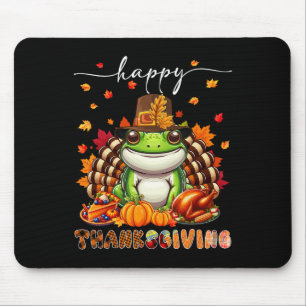 Happy Thanksgiving Frog Costume Turkey Fall Leaves Mouse Mat