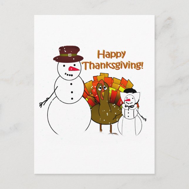 Happy Thanksgiving from Snowy Pilgrims Holiday Postcard (Front)