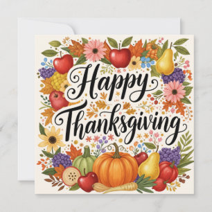 Happy Thanksgiving Fruit, Vegetable Fall Harvest Holiday Card