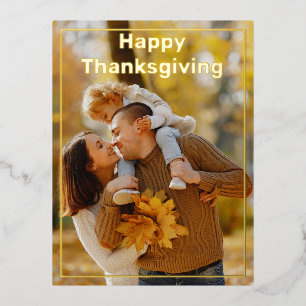 Happy Thanksgiving Full Photo Foil Holiday Postcard