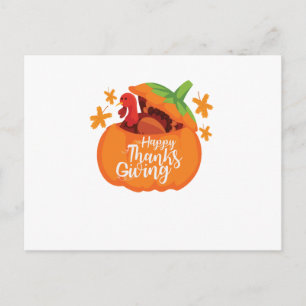 Happy Thanksgiving - Funny Pumpkin Turkey Day Holiday Postcard