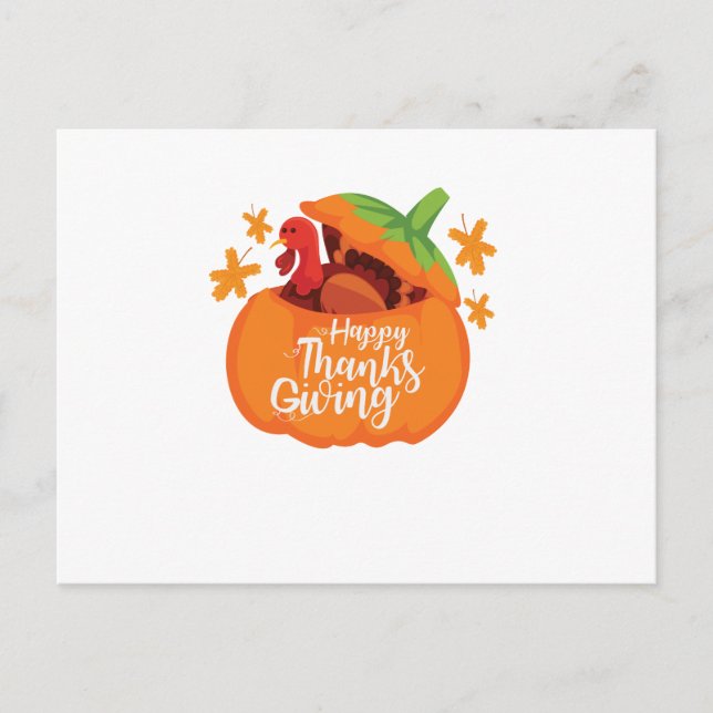 Happy Thanksgiving - Funny Pumpkin Turkey Day Holiday Postcard (Front)
