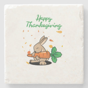Happy Thanksgiving Funny Rabbit  Stone Coaster