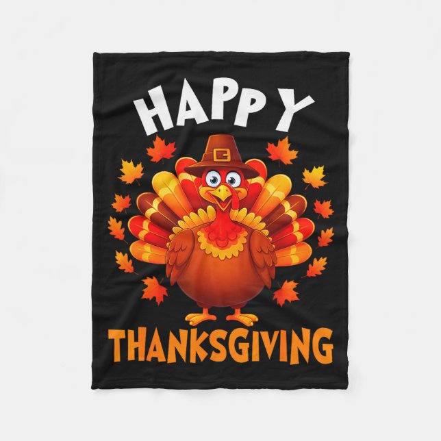 Happy Thanksgiving Funny Turkey Family Dinner Than Fleece Blanket (Front)