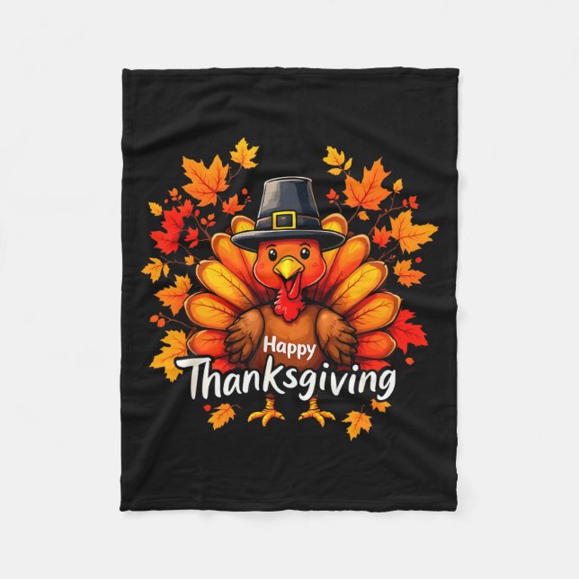 Happy Thanksgiving Funny Turkey Family Dinner Than Fleece Blanket (Front)