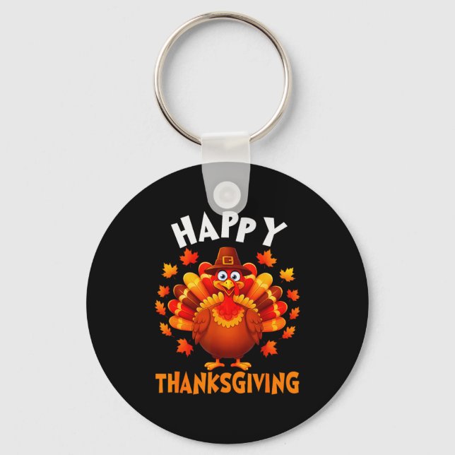 Happy Thanksgiving Funny Turkey Family Dinner Than Key Ring (Front)