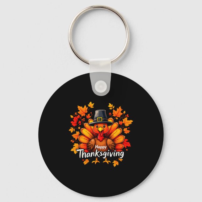 Happy Thanksgiving Funny Turkey Family Dinner Than Key Ring (Front)