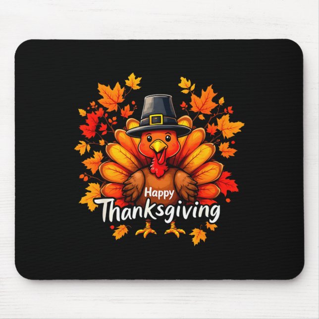 Happy Thanksgiving Funny Turkey Family Dinner Than Mouse Mat (Front)