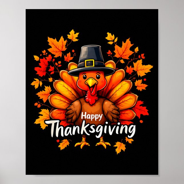 Happy Thanksgiving Funny Turkey Family Dinner Than Poster (Front)