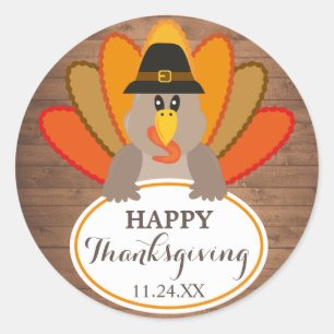 Happy Thanksgiving funny turkey rustic woodsticker Classic Round Sticker