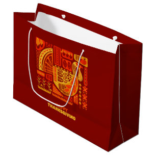 Happy Thanksgiving Geometric Abstract Orange Brown Large Gift Bag