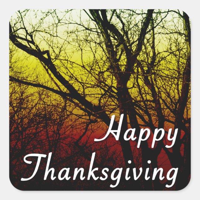 happy thanksgiving (ghost tree) square sticker (Front)