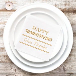 Happy Thanksgiving Give Thanks Typography  Foil Napkins