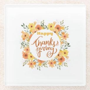 Happy Thanksgiving Glass Coaster