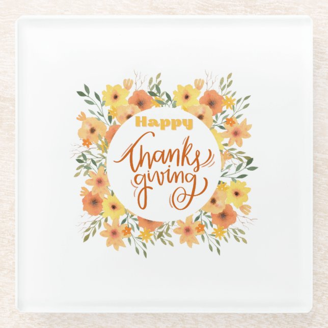 Happy Thanksgiving  Glass Coaster (Front)