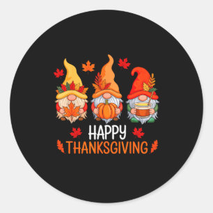 Happy Thanksgiving Gnome Fall Autumn Leaves Pumpki Classic Round Sticker