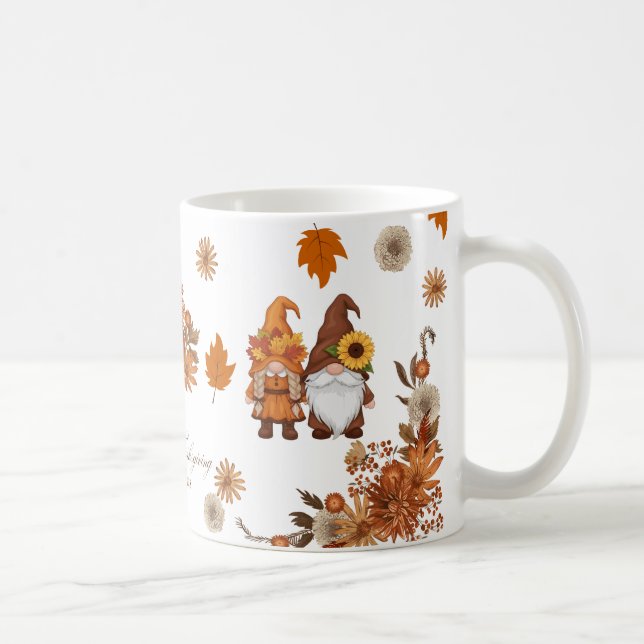 Happy Thanksgiving Gnome Floral Art Coffee Mug (Right)