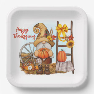 Happy Thanksgiving Gnome Paper Plate