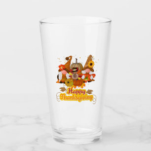 Happy Thanksgiving Gnome Trio Glass