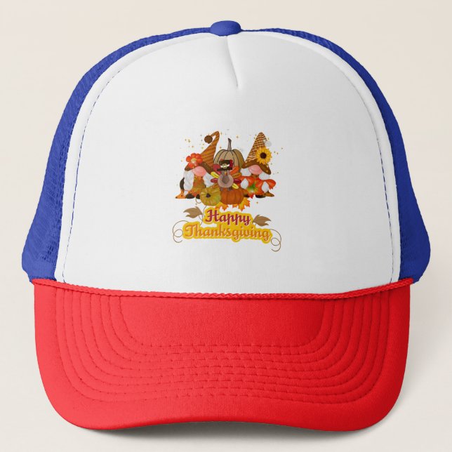 Happy Thanksgiving Gnome Trio Trucker Hat (Front)
