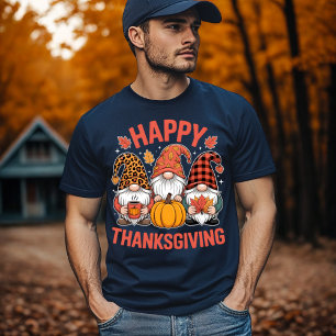 Happy Thanksgiving Gnomes Cute Coffee & Pumpkin T-Shirt