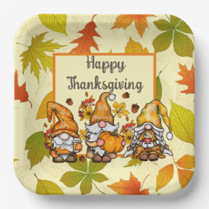Happy Thanksgiving Gnomes Paper Plate