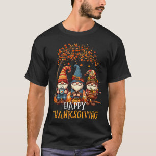 Happy Thanksgiving Gnomes Pumpkin Autumn Leaves  T-Shirt