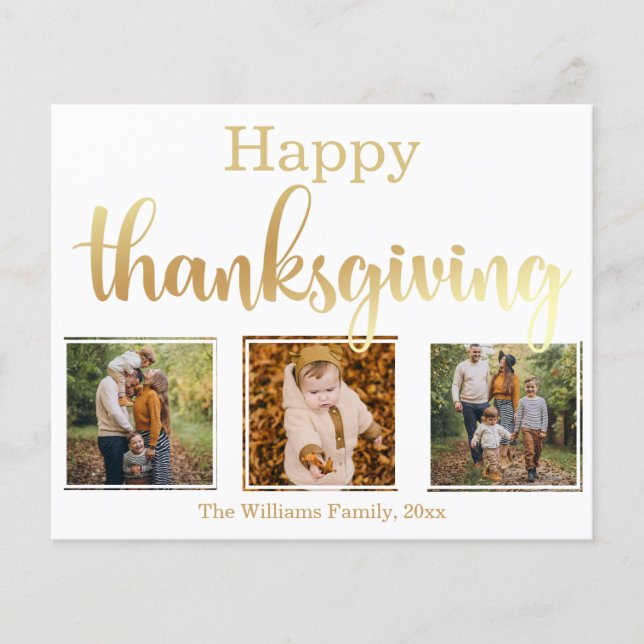 happy thanksgiving gold chic 3 photos collage card (Front)