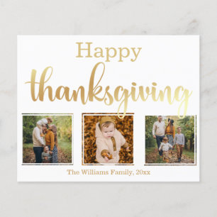 happy thanksgiving gold chic 3 photos collage card