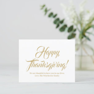 Happy Thanksgiving gold custom script elegant Postcard