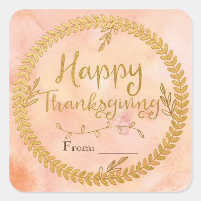 Happy Thanksgiving Gold Foil Wreath Stickers (Front)