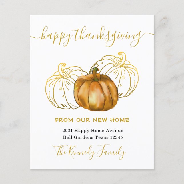 Happy Thanksgiving Gold Pumpkin New Home Address (Front)