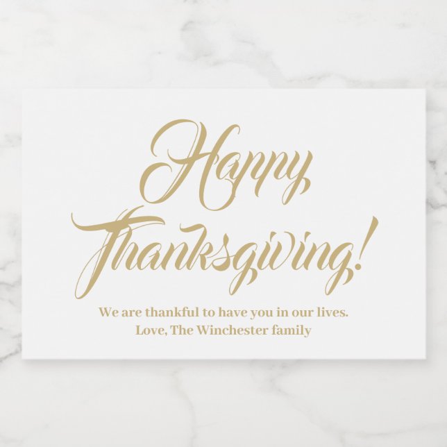 Happy Thanksgiving gold white custom script text Food Label (Single Label)