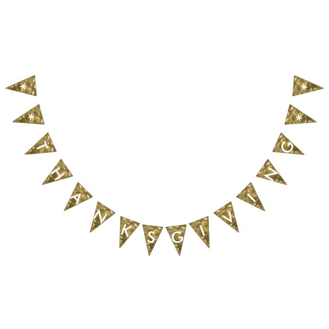 Happy Thanksgiving Gold White Shiny Glitter Party Bunting (All)