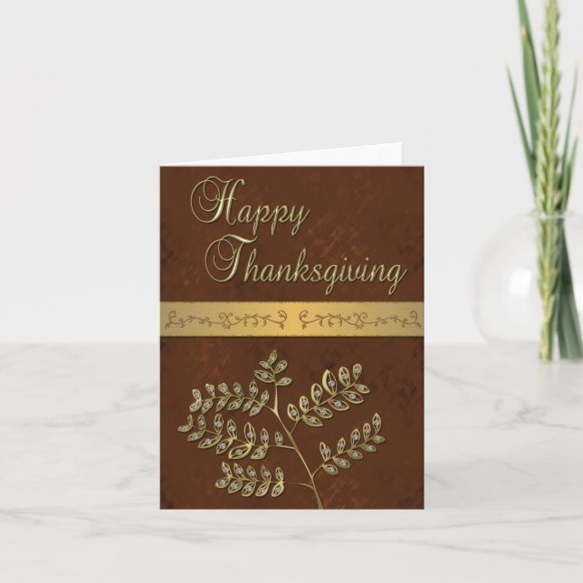 Happy Thanksgiving Golden Leaves - Greeting Card (Front)