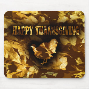 HAPPY THANKSGIVING - Golden Leaves & Turkey Mouse Mat