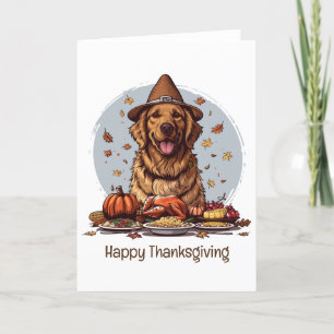 Happy Thanksgiving Golden Retriever Dog Holiday Card