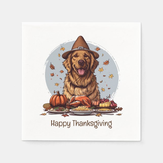 Happy Thanksgiving Golden Retriever Dog Napkin (Front)
