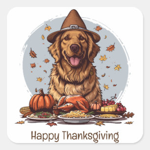 Happy Thanksgiving Golden Retriever Dog Square Sticker
