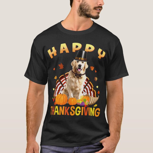 Happy Thanksgiving Golden Retriever Turkey Pilgrim T-Shirt (Front)