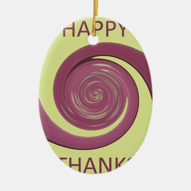 Happy Thanksgiving Golden Yellow whirl design.png Ceramic Tree Decoration (Front)