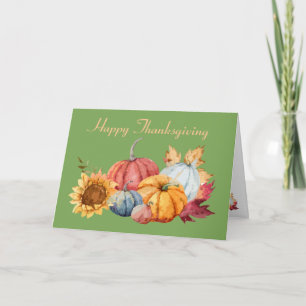 Happy Thanksgiving Gourd and Sunflower Holiday Card