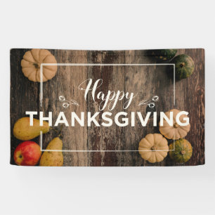 Happy Thanksgiving Gourds on Rustic Wood Banner